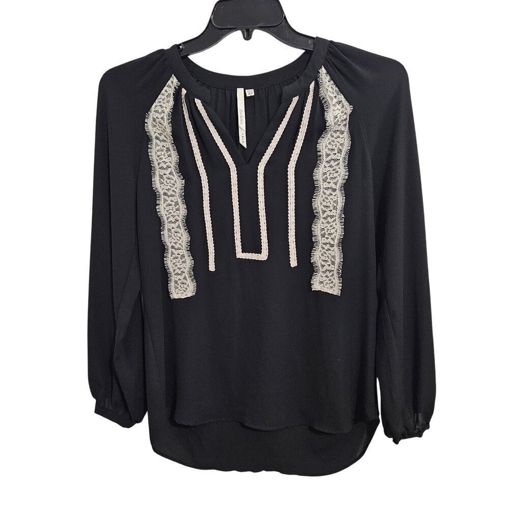 Bellatrix Black Dress Shirt White Lace Trim. Size XS Button Sleeve